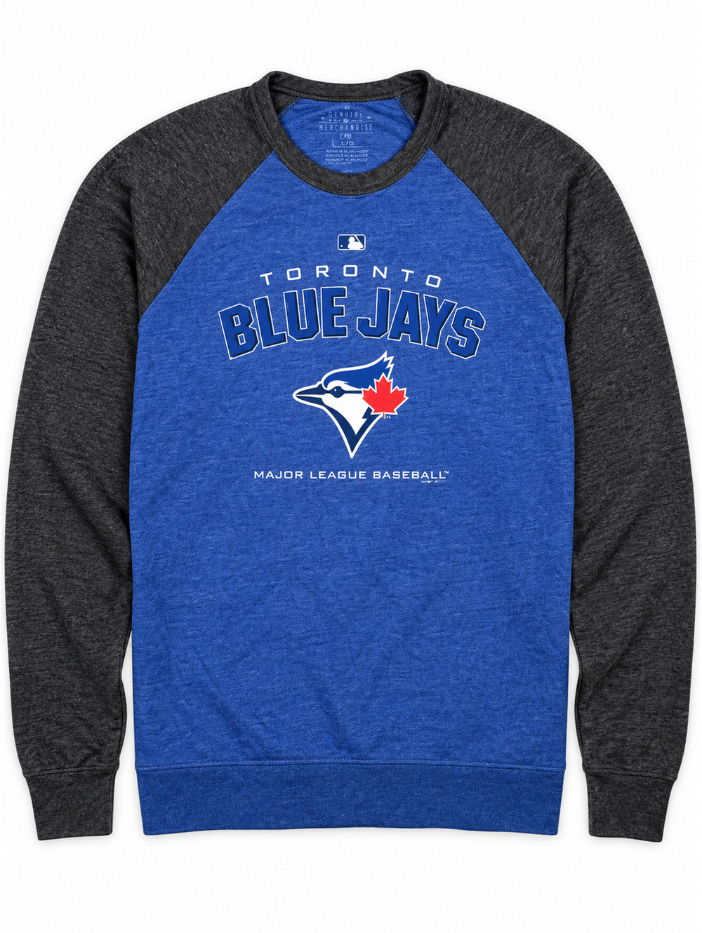 Toronto Blue Jays Men's Raglan Long-Sleeve Shirt Blue and Gray Size Large